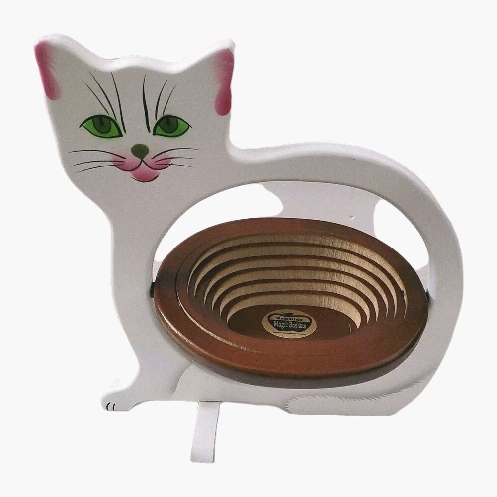 Cat Wood Basket Hawaiian Magic Basket Collapsible Folding Tribal